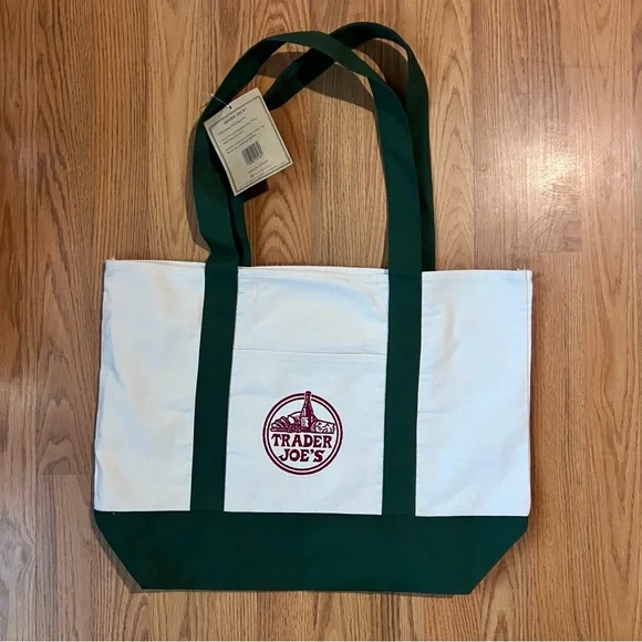 NWT Large Green Trader Joe’s Reuasble Green Canvas Tote Classic New Release - Picture 2 of 3